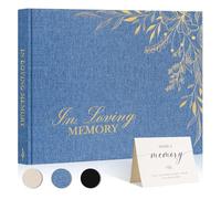 Lanpn Livre de Condoleances en Lin 100 Pages - In Loving Memory Funeral Guestbook - Livre d'or Deuil Décès Pour Les Funérailles Obsèques - Livre d or Condoléances Carnet De Deuil Funéraire, Bleu