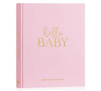 Lanpn Livre de souvenirs Hello Baby First 5 Years - Couverture rigide en lin pour nouveaux parents - Journal de nouveau-né - Album photo (rose, 154 pages)