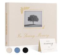 Lanpn Livre d'or de Condoleances en Lin 100 Pages - In Loving Memory Funeral Guestbook avec fenêtre photo - Livre d or Condoléances Funérailles Carnet De Deuil Funéraire Obsèques, Beige