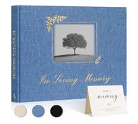 Lanpn Livre d'or de Condoleances en Lin 100 Pages - In Loving Memory Funeral Guestbook avec fenêtre photo - Livre d or Condoléances Funérailles Carnet De Deuil Funéraire Obsèques, Bleu