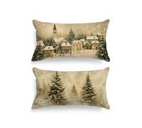 Lanpn Lot de 2 père Standard Housse de Coussin Noel 40x80 cm, Taie d'oreiller de Noel Xmas Forêt Maisons d'hiver Parure de Oreiller de Décorations de Noël pour Salon Chambre Lit Canapé Décoration