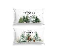 Lanpn Lot de 2 père Standard Housse de Coussin Noel 40x80 cm, Taie d'oreiller Joyeux Xmas Forêt Blanche Parure de Oreiller de Décorations de Noël pour Salon Chambre Lit Canapé Décoration