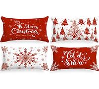 Lanpn Lot de 4 père Housse de Coussin Noel 30x50 cm, Taie d'oreiller Joyeux Xmas Flocons de Neige d'hiver Parure de Oreiller de Décoration de Lit Noel Deco pour Chambres Canapé Noël Decoration(Rouge)