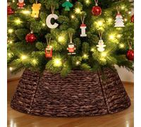 Lanpn Naturel Rotin Collier Sapin Noël 106 cm, Rond Housse de Décorative Cache Base Pied Jupe de Sapin de Noel Vannerie Decorations Christmas Tree Collar pour Grand Arbres Artificiels (Brun)
