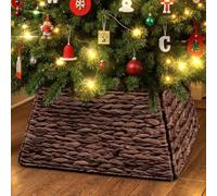 Lanpn Naturel Rotin Collier Sapin Noël 43 cm, Carré Housse de Décorative Cache Base Pied Jupe de Sapin de Noel Vannerie Decorations Christmas Tree Collar pour Petit Mini Arbres Artificiels (Brun)