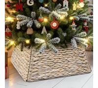 Lanpn Naturel Rotin Collier Sapin Noël 43 cm, Carré Housse de Décorative Cache Base Pied Jupe de Sapin de Noel Vannerie Decorations Christmas Tree Collar pour Petit Mini Arbres Artificiels (Blanc)