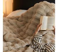 Lanqinglv - Couverture douillette moelleuse - 220 x 240 cm - Khaki, couverture en fausse fourrure de lapin en peluche, couverture douillette épaisse en flanelle - Couvre-lit chaud - Couverture de