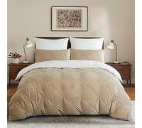 Lanqinglv Housse de Couette 140x200cm Flanelle Polaire Sherpa Hiver Chaude Duveteuse Peluche Parure de lit 1 Personne Kaki Beige Blanc Réversible Pintuck Fille Ado Linge de lit Avez Fermeture Éclair