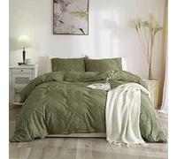 Lanqinglv Housse de Couette 200x200 cm Vert Tuftée Broderie Boheme Parure de lit 2 Personnes Adulte Fille Ado Shabby Chic Housse de Couette et 2 taies d'oreiller Avez Fermeture