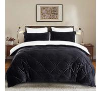 Lanqinglv Housse de Couette 200x200cm Flanelle Polaire Sherpa Hiver Chaude Duveteuse Peluche Parure de lit 2 Personnes Noir Blanc Réversible Pintuck Fille Ado Linge de lit Avez Fermeture Éclair
