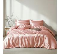 Lanqinglv Luxe Housse de Couette Satin 220 x 240 cm Rose avec 2 Taies d'oreiller 65x65cm Unie Parure de Lit Adulte Ado 2 Personnes Linge de Lit Satin de Soie Soyeux Brillante avec Fermeture Éclair