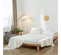 Lanqinglv Satin Drap Housse 140x200 cm Bonnet 30 cm Blanc - élastique Drap Housse 2 Personnes Soyeux Soie Brillant Housse de Matelas l'été Doux Protège Matelas