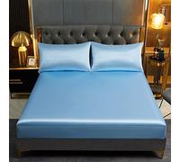 Lanqinglv Satin Drap Housse 160x200 cm Bonnet 30 cm Bleu - élastique Drap Housse 2 Personnes Soyeux Soie Brillant Housse de Matelas l'été Doux Protège Matelas