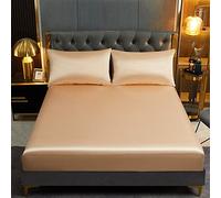 Lanqinglv Satin Drap Housse 160x200 cm Bonnet 30 cm Or - élastique Drap Housse 2 Personnes Soyeux Soie Brillant Housse de Matelas l'été Doux Protège Matelas