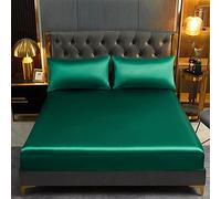Lanqinglv Satin Drap Housse 160x200 cm Bonnet 30 cm Vert foncé - élastique Drap Housse 2 Personnes Soyeux Soie Brillant Housse de Matelas l'été Doux Protège Matelas