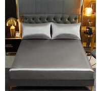 Lanqinglv Satin Drap Housse 180x200 cm Bonnet 30 cm Gris - élastique Drap Housse 2 Personnes Soyeux Soie Brillant Housse de Matelas l'été Doux Protège Matelas