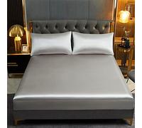 Lanqinglv Satin Drap Housse 90x200 cm Bonnet 30 cm Gris argenté - élastique Drap Housse 1 Personne Soyeux Soie Brillant Housse de Matelas l'été Doux Protège Matelas