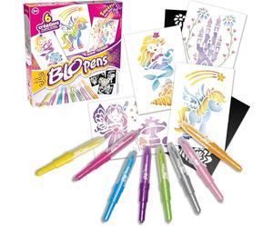 Lansay - Blopens Atelier Féerique - Coloriage à Souffler - Dès 5 Ans | Kit de Dessin - 8 Feutres, 6 Pochoirs Fées, Licornes et Sirènes, 6 Feuilles - Développe la Motricité Fine - Effet Aérographe