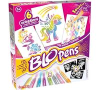 Lansay - BLOPENS - Atelier Féerique - Set Feutres de Coloriage À Souffler Avec Pochoirs Réutilisables - Idée Cadeau Enfants dès 5 Ans - Kit Création Dessins Fées, Licornes & Sirènes Pailletées