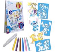 Lansay - BLOPENS DISNEY HEROS - Kit Création Dessins pour Enfants dès 5 ans - 6 Feutres de Coloriage À Souffler Blopens + 7 Pochoirs Réutilisables (Stitch ou Simba)- Activité Manuelle - Idée Cadeau