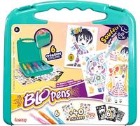 Lansay - BLOPENS - Ma Mallette Manga - Feutres Coloriage Enfants À Souffler Dès 5 Ans - Format Transportable Pochoirs Réutilisables - 6 Blopens 6 Pochoirs 6 Feuilles +40 Stickers - Bouchons Lavables
