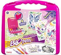 Lansay - BLOPENS - Ma Mallette Univers Fantastique - Feutres Coloriage Enfants À Souffler Dès 5 Ans - ochoirs Réutilisables - 6 Blopens 6 Pochoirs 6 Feuilles +40 Stickers - Bouchons Lavables