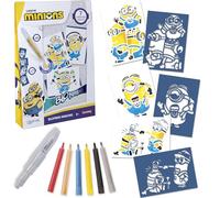 Lansay - BLOPENS - Minions - Feutres à souffler dès 5 Ans - Kit Coffret créatif Dessin et coloriage Enfant sous Licence Officielle avec 7 pochoirs réutilisables - 6 Blopens - Bouchons lavables