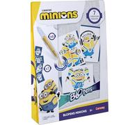 Lansay - BLOPENS - Minions - Feutres à souffler dès 5 Ans - Kit Coffret créatif Dessin et coloriage Enfant sous Licence Officielle avec 7 pochoirs réutilisables - 6 Blopens - Bouchons lavables
