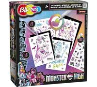 Lansay BLOPENS - Set d'Activités Monster High - 8 Feutres de Coloriage À Souffler+ 6 Pochoirs Réutilisables + Feuilles - Idée Cadeau Enfants dès 5 Ans - Kit Dessins Monster High Prêt à Utiliser