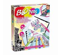 Lansay - BLOPENS - Set d'Activités Papillons Magiques - Atelier Créatif de Dessins et Coloriages pour Enfants dès 5 Ans - 8 Feutres à Souffler, 6 Pochoirs, 6 Feuilles - Loisirs Créatifs