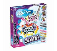 Lansay - BLOPENS - Street Art - Set Pochoirs Alphabet et Symboles avec Effet Aérographe - 6 Feutres Dont 1 Métallique - Autocollants et Feuilles Inclus - Activité Créative - Dès 7 Ans