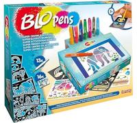 Lansay BLOPENS - Super Centre d'Activités - Atelier de Dessins et Coloriages Blopens pour Enfants dès 5 Ans - 13 Feutres À Souffler avec Pupitre & 16 Pochoirs & 16 Feuilles de Dessin - Idée Cadeau