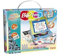 Lansay - BLOPENS - Valisette Vive Les Vacances ! - Pour Enfants Dès 5 Ans - Set de Dessins et Coloriages avec Effet Aérographe - 15 Mini Feutres,15 Pochoirs & 15 Feuilles Dessin - Format Voyage