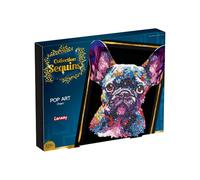 Lansay - COLLECTION SEQUINS - Pop Art Chien - Créez un Tableau Étincelant en Sequins d'un Chien - Compartiment de Rangement Inclus - Activité Créative pour Adultes et Adolescents Dès 14 Ans