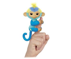 Lansay - FINGERLINGS - Leo - Bébé Singe Interactif Bleu - Peluche Électronique pour Enfants dès 5 Ans - Animal Intéractif Qui s'Accroche au Doigt - Réactions Amusantes - 70 Sons - Idée Cadeau