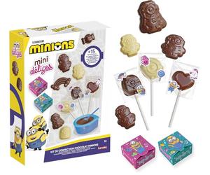 Lansay - Mini Délices Chocolat Minions - Kit Chocolaterie - Dès 5 Ans | Confection Gourmande - 4 Plaques de Moules, Récipient à Eau Chaude et Cuillère - Bâtonnets et Emballages - Licence Officielle