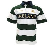 Lansdowne Ireland Maillot de Rugby à Manches Courtes en Bouteille/Blanc/Rayure dorée (Grand)