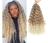 Lanse Gogo Curl Crochet Hair 18 Inch 8 Packs Ombre Blonde Ocean Wave Deep Twist Goddess Box Braids Pre Looped Long Curly Water Wave Synthetic Braiding Hair for Women Girl Kids (27/613, 18inch)