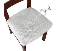 LANSHENG Housse de Chaise 2/4 Pièces Housse de Coussin de Chaise Housse de siège de Chaise imperméable Démontable Housse Assise Chaise Elastique Jacquard Lavables pour Salle à Mange (Blanc, 6