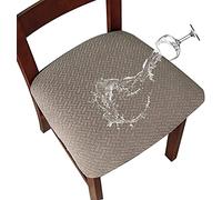 LANSHENG Housse de Chaise 2/4 Pièces Housse de Coussin de Chaise Housse de siège de Chaise imperméable Démontable Housse Assise Chaise Elastique Jacquard Lavables pour Salle à Mange (Taupe, 4)