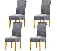 LANSHENG Housse de Chaise en Velours,Spandex de Bout Droit avec la Bande élastique, la Grande Dame de Velours dinant la Chaise pour Le Banquet de fête d'hôtel de Restaurant (Gris Clair,4 Pack(M))