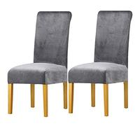 LANSHENG Housse de Chaise en Velours,Spandex de Bout Droit avec la Bande élastique, la Grande Dame de Velours dinant la Chaise pour Le Banquet de fête d'hôtel de Restaurant (Gris Clair,2 Pack(M))