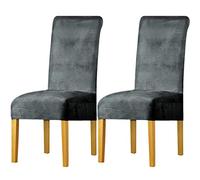 LANSHENG Housse de Chaise en Velours,Spandex de Bout Droit avec la Bande élastique, la Grande Dame de Velours dinant la Chaise pour Le Banquet de fête d'hôtel de Restaurant (Gris Argent,2 Pack(M))