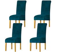 LANSHENG Housse de Chaise en Velours,Spandex de Bout Droit avec la Bande élastique, la Grande Dame de Velours dinant la Chaise pour Le Banquet de fête d'hôtel de Restaurant (Sarcelle,4 Pack(M))