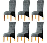 LANSHENG La Chaise XL Couvre, Spandex de Bout Droit avec la Bande élastique, la Grande Dame de Velours dinant la Chaise pour Le Banquet de fête d'hôtel de Restaurant (Gris Argent,6 Pièces(XL))