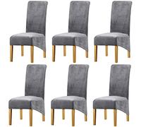 LANSHENG La Chaise XL Couvre, Spandex de Bout Droit avec la Bande élastique, la Grande Dame de Velours dinant la Chaise pour Le Banquet de fête d'hôtel de Restaurant (Gris Clair,6 Pièces(XL))
