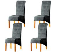 LANSHENG La Chaise XL Couvre, Spandex de Bout Droit avec la Bande élastique, la Grande Dame de Velours dinant la Chaise pour Le Banquet de fête d'hôtel de Restaurant (Gris Argent,4 Pièces(XL))