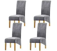 LANSHENG La Chaise XL Couvre, Spandex de Bout Droit avec la Bande élastique, la Grande Dame de Velours dinant la Chaise pour Le Banquet de fête d'hôtel de Restaurant (Gris Clair,4 Pièces(XL))