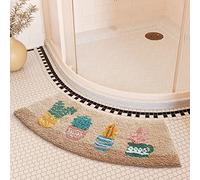 LANSHOU Tapis Salle De Bain Angle Antidérapant Absorbant Moelleux Confortable Douche Arrondi Secteur Lavable Machine Microfibre Khaki 42 * 100cm-thick