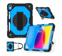 Lanshui Shoulder Strap Protective Case, Horizontal and Vertical Bracket Silicone Cover Suitable for Samsung Galaxy Tab S7+/S8+/S9+/S9 FE Plus- 12.4 inch(Black Blue)